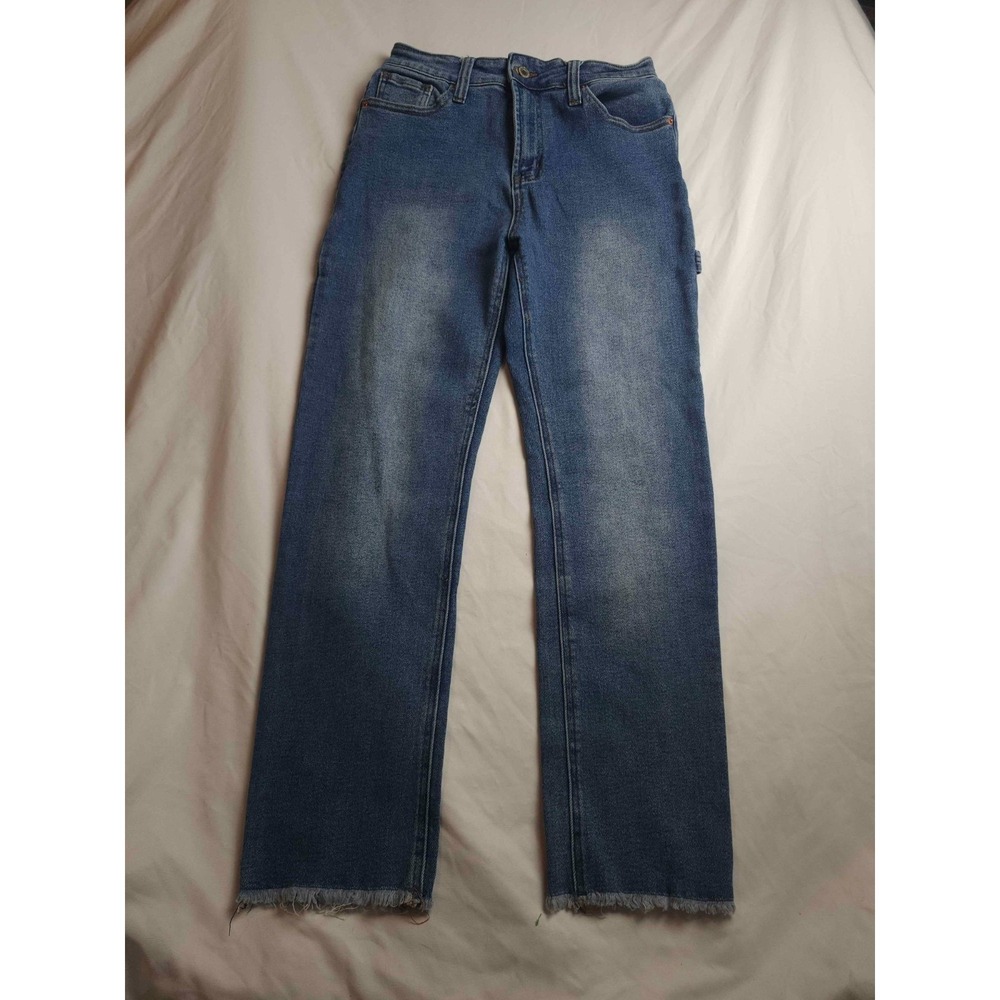 SONG‎ Carpenter Pants Womens Size 5/27 Blue Denim High Rise Fray Hem Utility Y2K